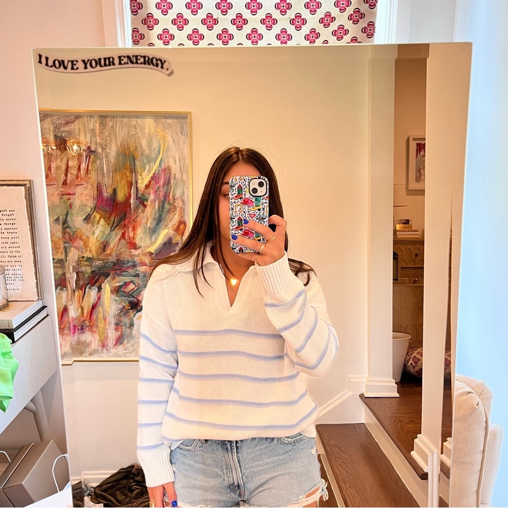 Blue and white sweater